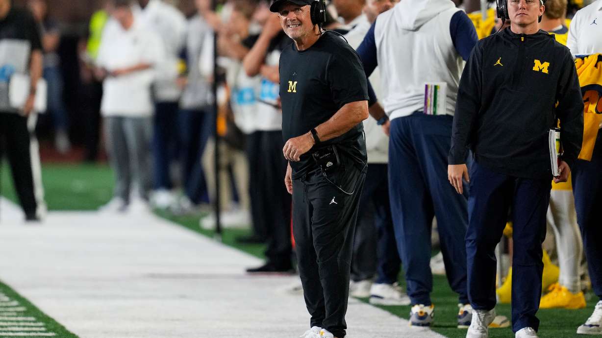 Michigan head coach Kyle Whittingham watches against Western Michigan during the first half of an NCAA college football game Saturday, Sept. 5, 2026, in Ann Arbor, Mich.