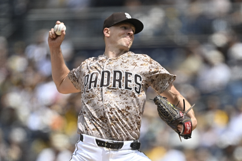 Apr 12, 2026; San Diego, California, USA; San Diego Padres starting pitcher Nick Pivetta (27) delivers during the first inning against the Colorado Rockies at Petco Park.