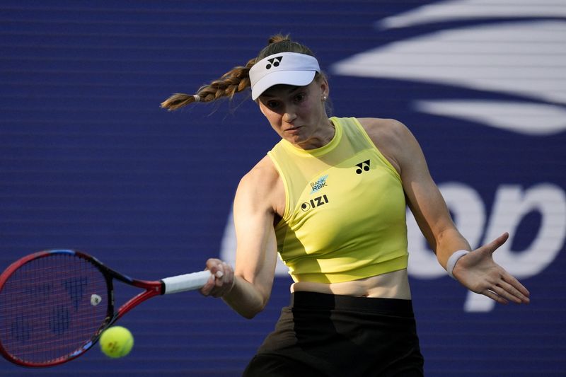 Tennis - U.S. Open - Flushing Meadows, New York, United States - September 7, 2026 Kazakhstan's Elena Rybakina in action during her round of 16 match against Japan's Naomi Osaka