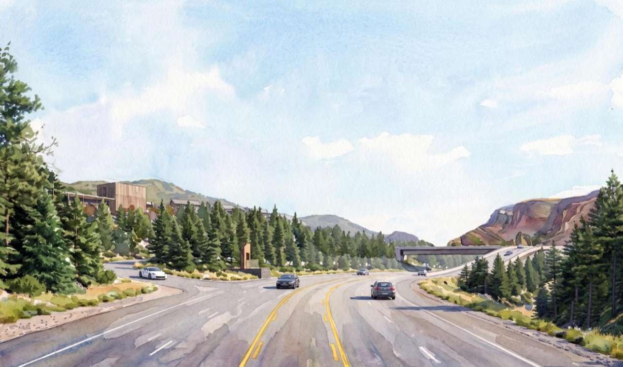An artist's rendering depicts the Vesper Amphitheater, a large music venue to be built near the base of Provo Canyon.