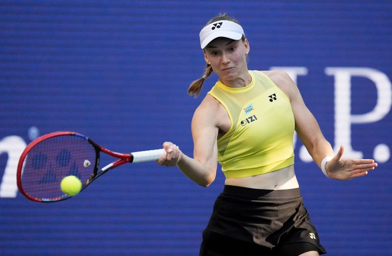Tennis - U.S. Open - Flushing Meadows, New York, United States - September 7, 2026 Kazakhstan's Elena Rybakina in action during her round of 16 match against Japan's Naomi Osaka