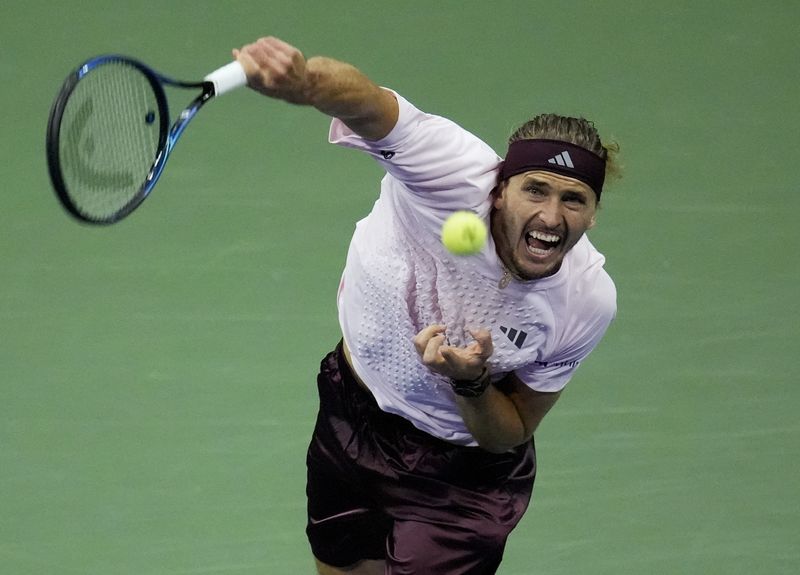 Tennis - U.S. Open - Flushing Meadows, New York, United States - September 7, 2026 Germany's Alexander Zverev in action during his round of 16 match against Italy's Luciano Darderi