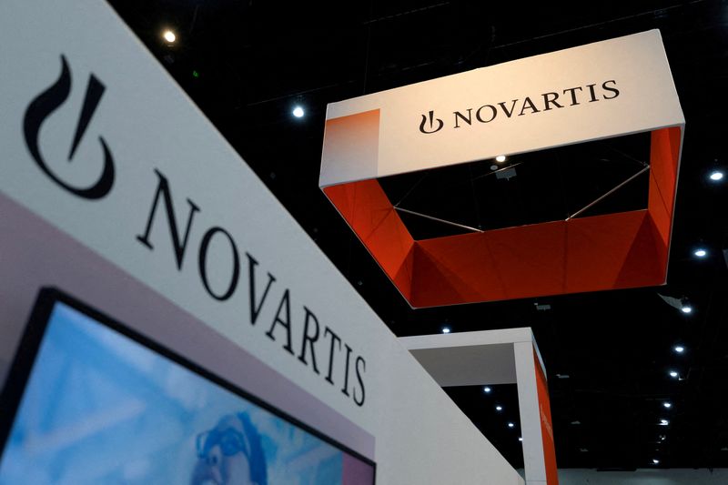 FILE PHOTO: A view of the Novartis booth and logo at the BIO International Convention 2026, a meeting of pharmaceutical and biotechnology leaders in San Diego, California, U.S. June 23, 2026.