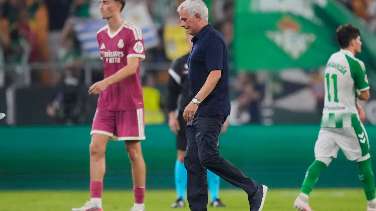 Real Madrid's head coach Jose Mourinho leaves the pitch after the Spanish La Liga soccer match between Real Betis and Real Madrid in Seville, Spain, Friday, Sept. 4, 2026.