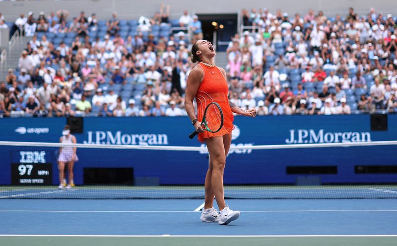 Tennis - U.S. Open - Flushing Meadows, New York, United States - September 8, 2026 Belarus' Aryna Sabalenka celebrates winning her quarter final match against Czech Republic's Linda Noskova IMAGN IMAGES via Reuters/Geoff Burke     TPX IMAGES OF THE DAY
