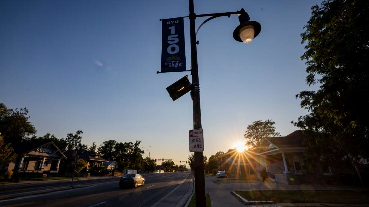 A street lamp on 300 South between 400 and 500 East in Provo on Aug. 6. The Provo City Council unanimously approved an ordinance requiring new developments to use dark-sky compliant lighting standards to help reduce light pollution.