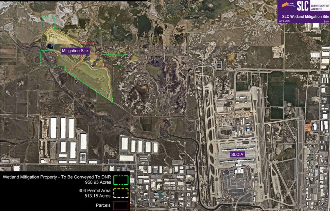 This map shows where Salt Lake City's proposed land disposition would be in proximity to Salt Lake City International Airport.