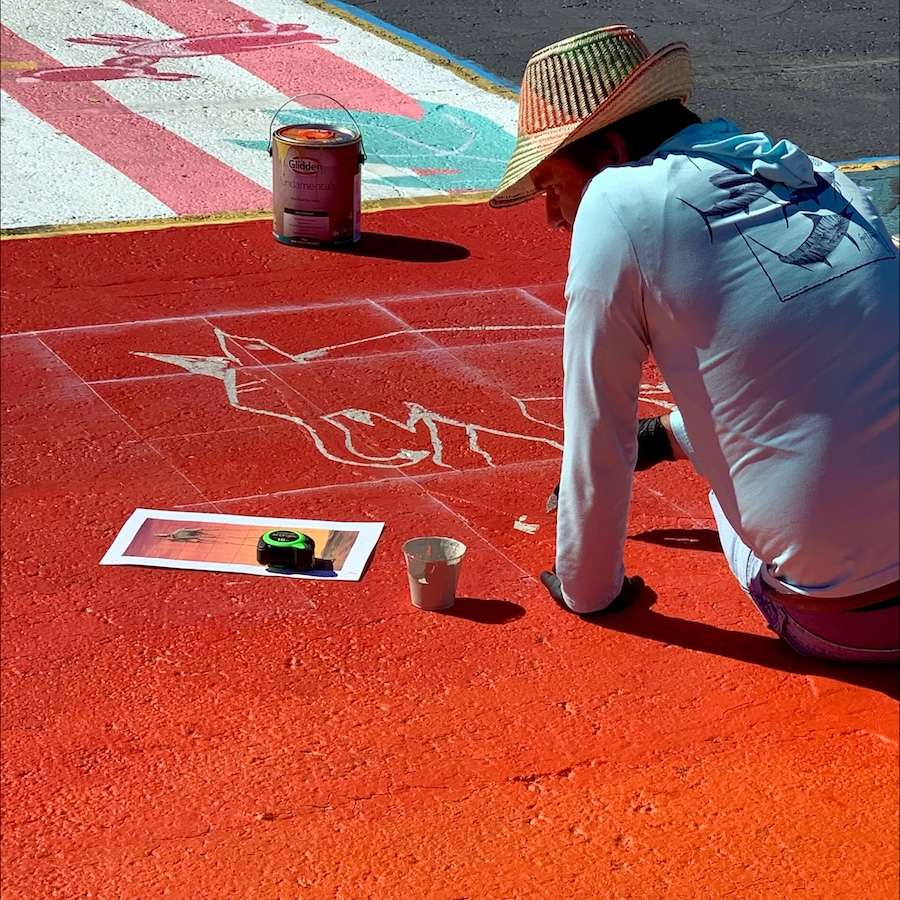 Parking lot art done by an Idaho Falls high school senior on display on Monday.