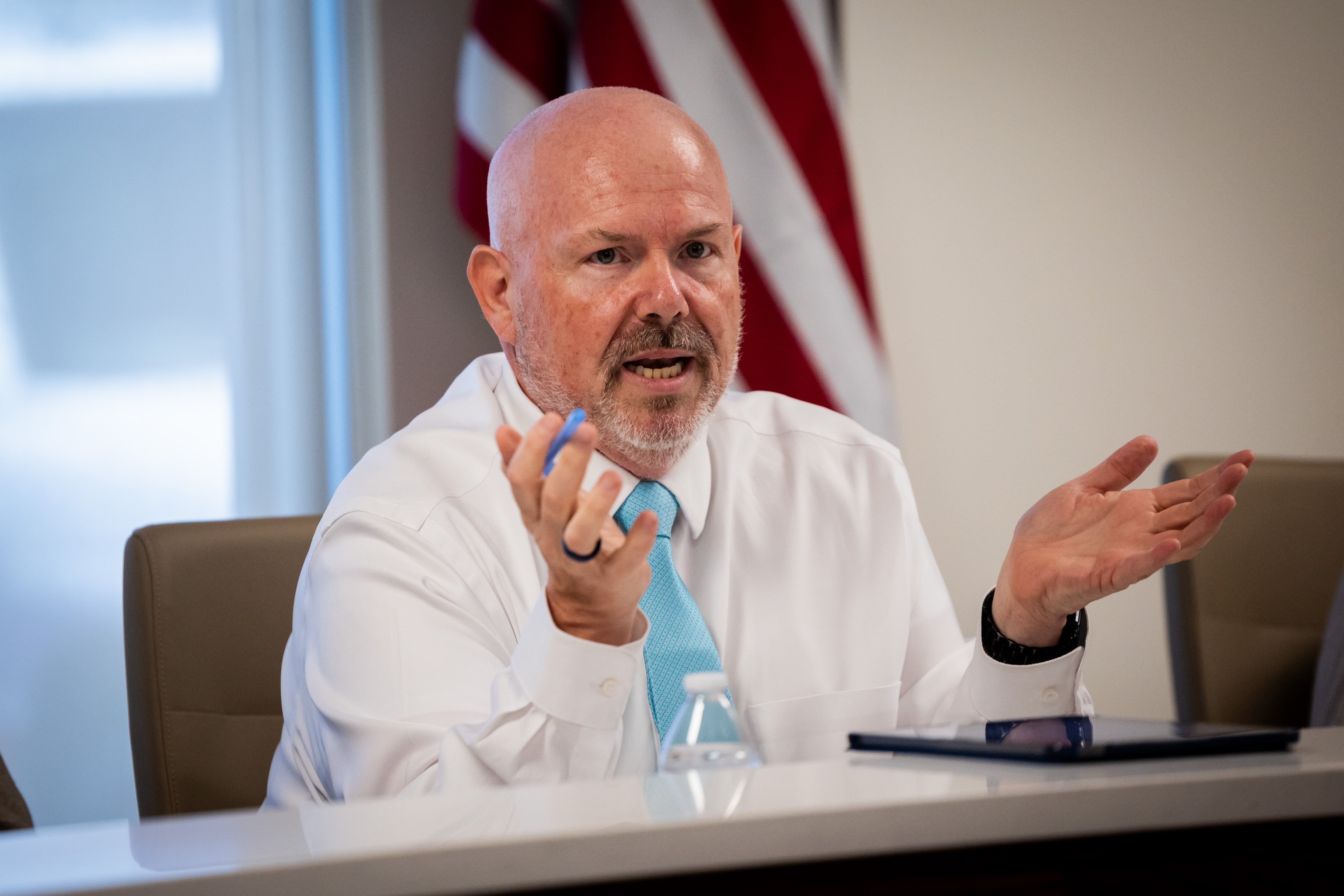 Commission Chairman Clinton Painter speaks after Taylor Flake protested the proposed data center just outside of Mona during the public comment portion of the Juab County Commission meeting at Rocky Ridge Town Hall in Rocky Ridge on Tuesday.