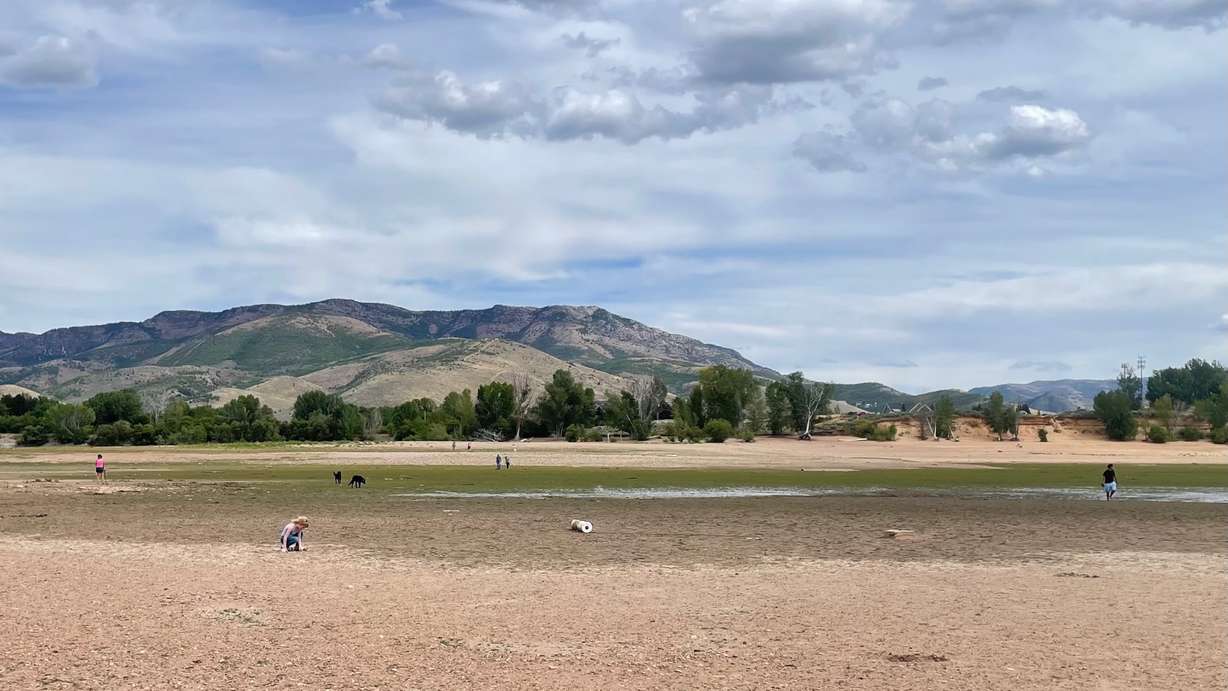 With Pineview Reservoir in Weber County emptying, plans to install a replacement section of pipeline across the bed of the lake are expected to move forward next week. Part of the drained lake bed is pictured on Sunday.