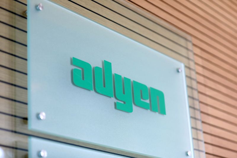 FILE PHOTO: The Adyen logo is seen at the reception desk of the company's headquarters in Amsterdam, Netherlands August 24, 2018. Picture taken August 24, 2018.