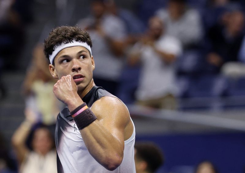 Tennis - U.S. Open - Flushing Meadows, New York, United States - September 9, 2026 Ben Shelton of the U.S. reacts during his quarter-final match against Spain's Carlos Alcaraz IMAGN IMAGES via Reuters/Geoff Burke