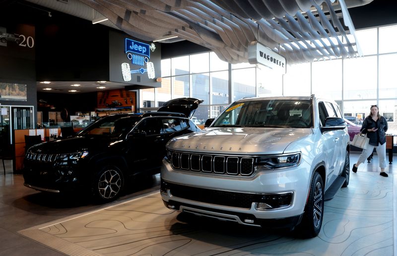 A Jeep Wagoneer is displayed in the showroom of a Jeep dealership in White Lake, Michigan, U.S., March 27, 2025. REUTERS /Rebecca Cook