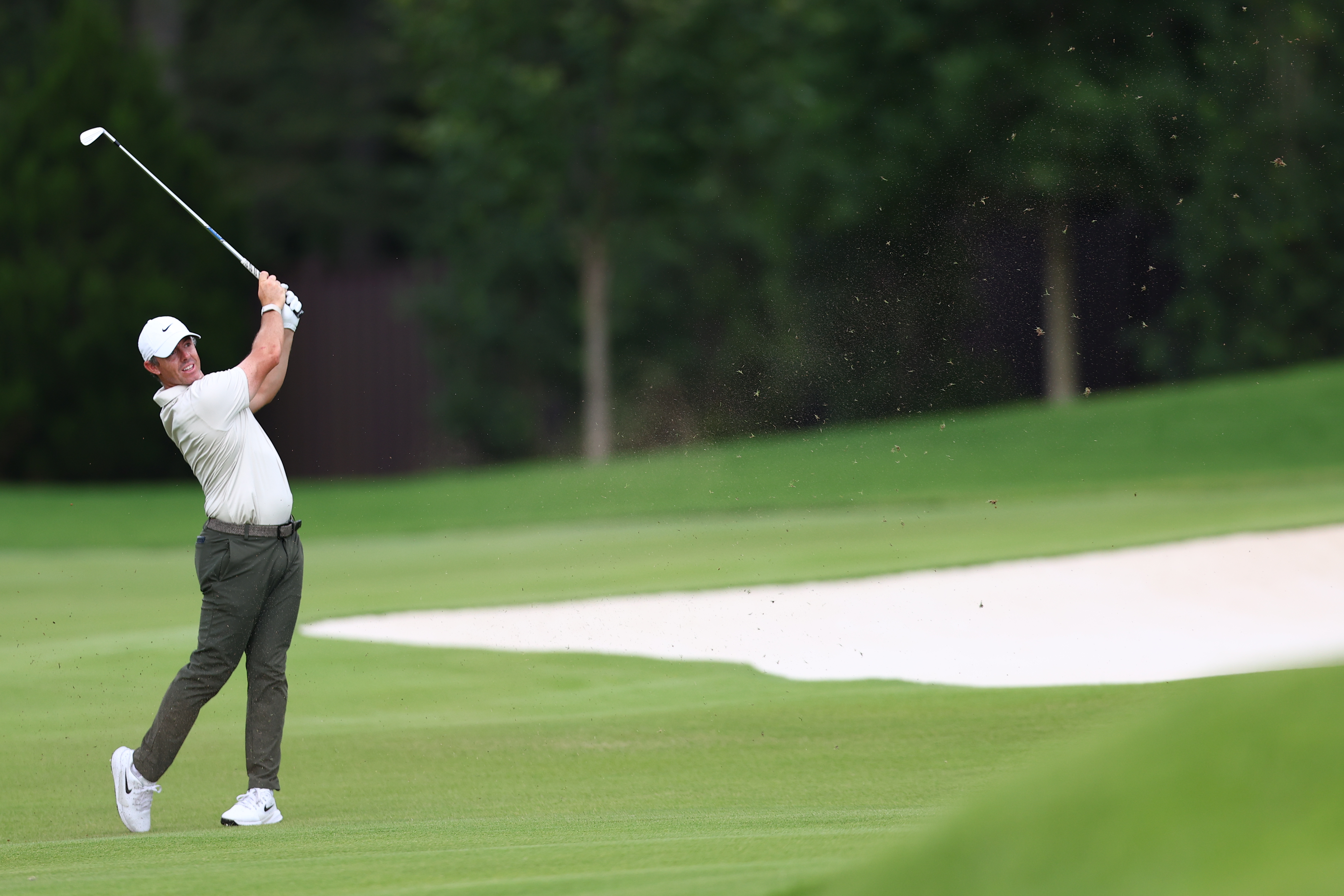 Rory McIlroy, of Northern Ireland, hits from the seventh fairway during the final round of the PGA Tour Championship golf tournament Sunday, Aug. 30, 2026, in Atlanta. 