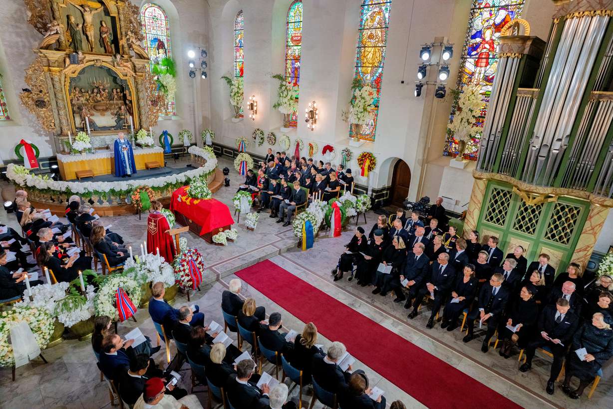 A view of the funeral ceremony of King Harald V at Oslo Cathedral on Wednesday.