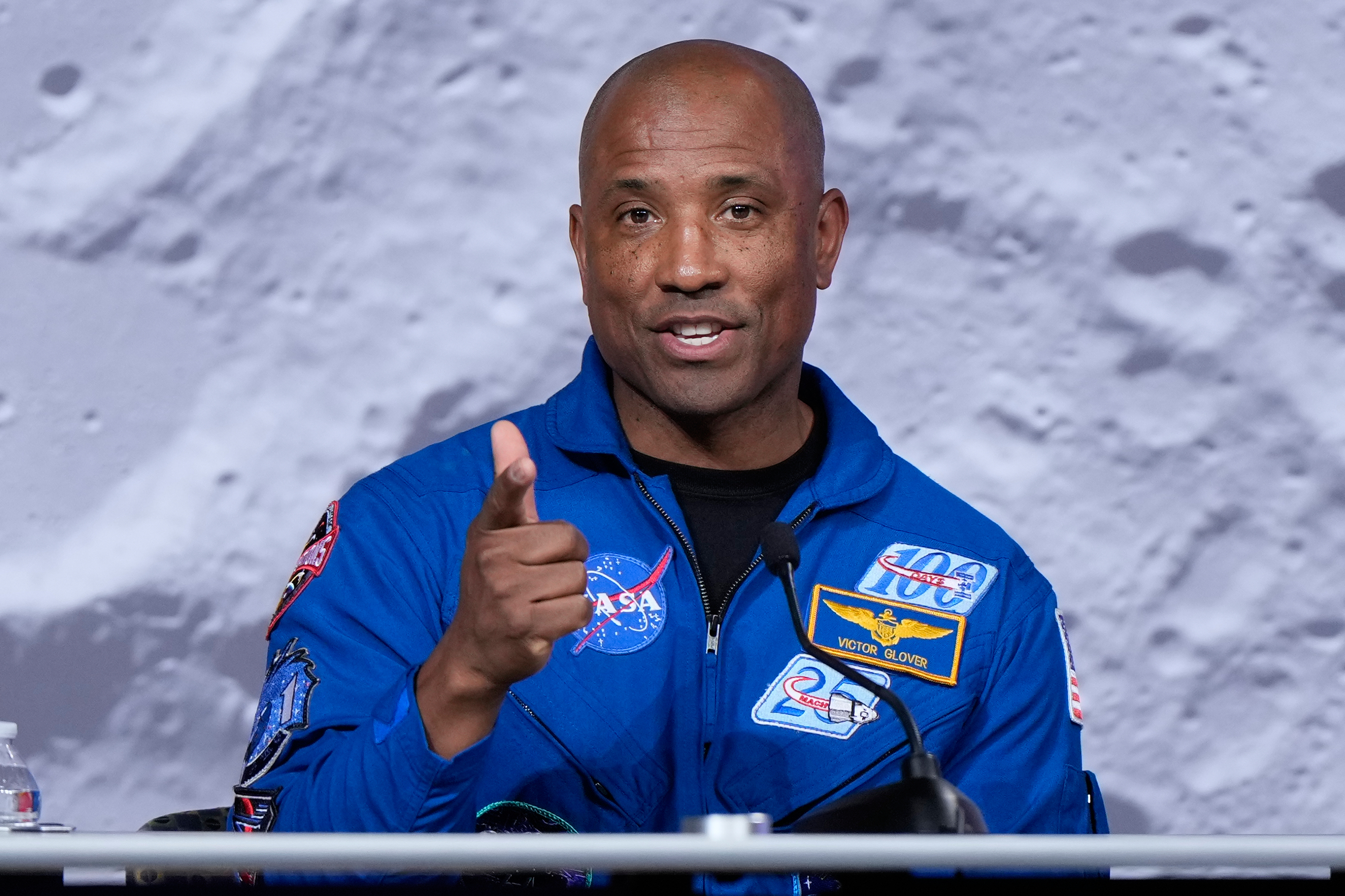 NASA astronaut Victor Glover, a member of the NASA's Artemis II crew, speaks during a news conference on April 16, 2026, in Houston.