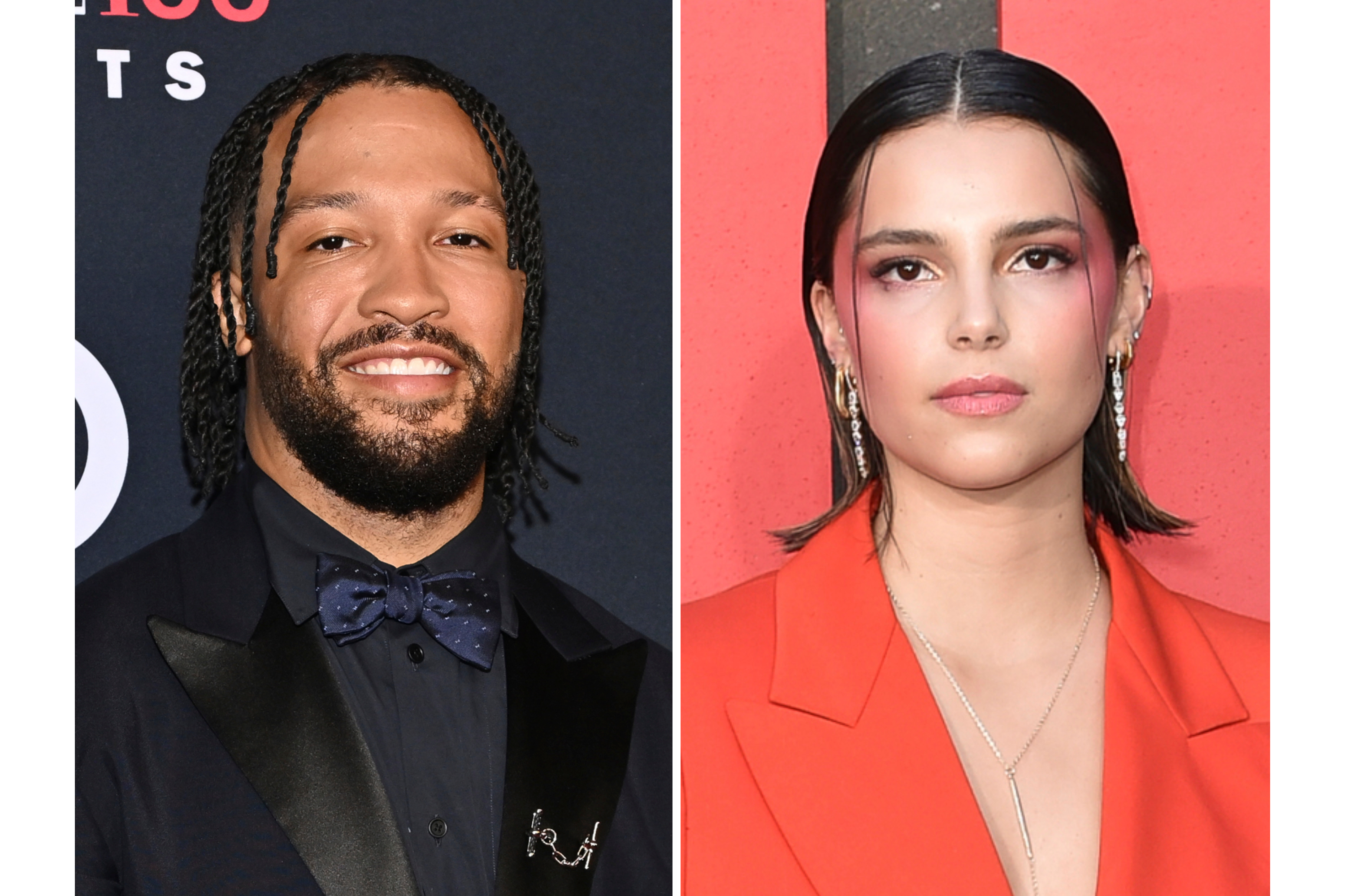 Jalen Brunson appears at the Time100 Sports List in New York on July 16, 2026, left, and Inde Navarrette appears at the Los Angeles premiere of "The Black Phone" on June 21, 2022. 
