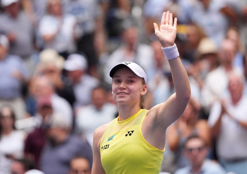 Tennis - U.S. Open - Flushing Meadows, New York, United States - September 9, 2026 Kazakhstan's Elena Rybakina celebrates winning her quarter final match against China's Qinwen Zheng IMAGN IMAGES via Reuters/Robert Deutsch