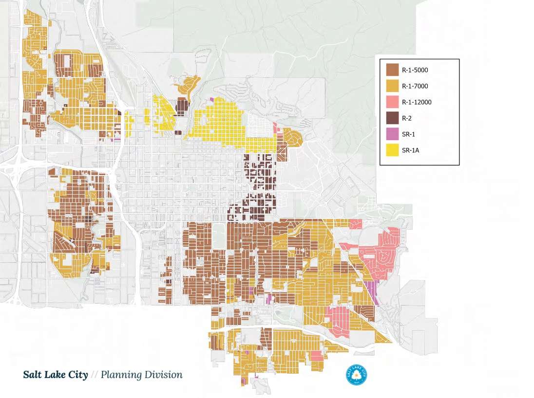 This map shows where Salt Lake City's proposed residential zoning adjustments would apply to.