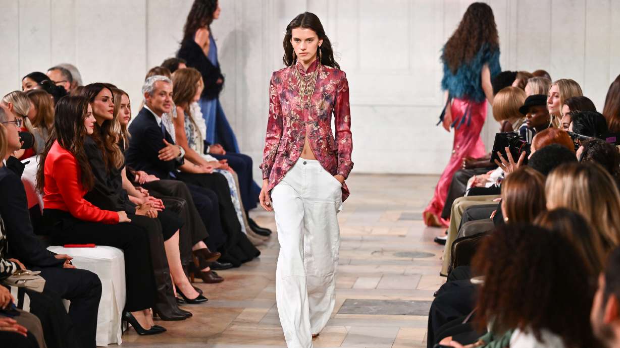 A model walks the runway during the Ralph Lauren Spring/Summer 2027 presentation as part of New York Fashion Week on Wednesday, in New York. The designer delivered a modern take on romance.