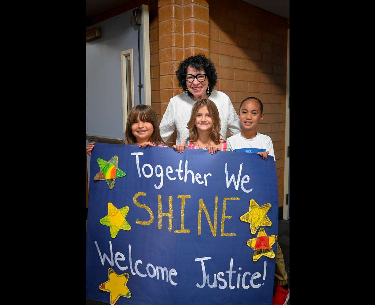 Supreme Court Justice Sonia Sotomayor is pictured with Jordan School District students.