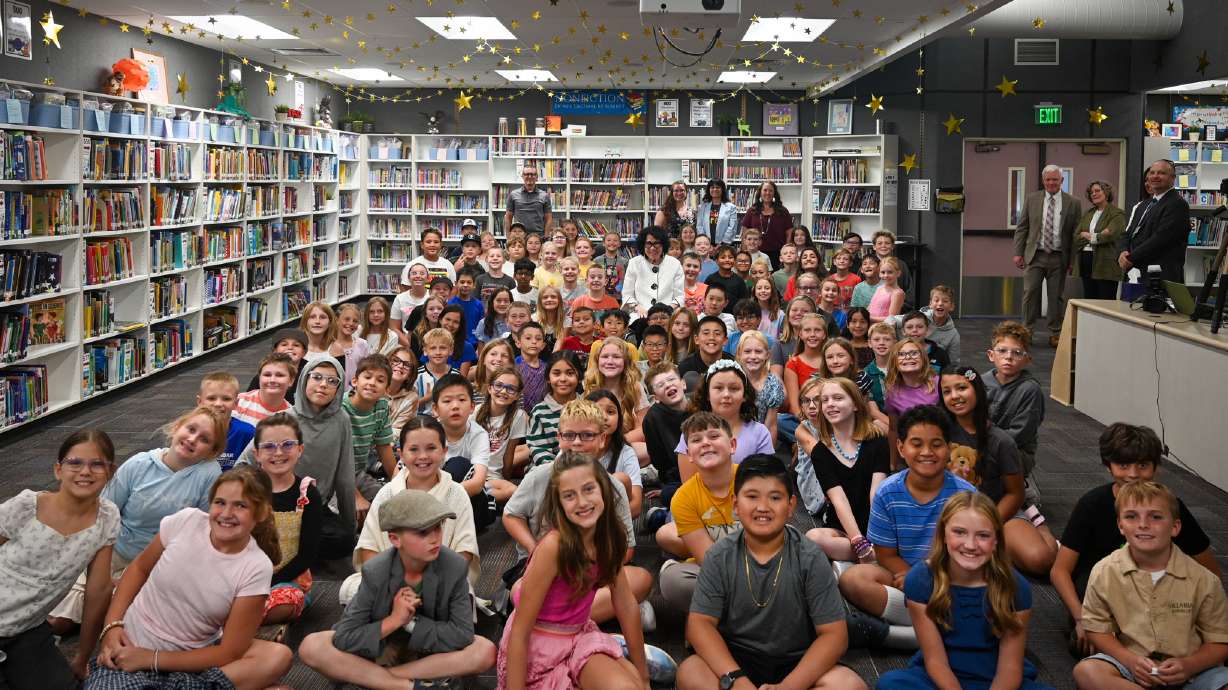Supreme Court Justice Sonia Sotomayor is pictured with Jordan School District students.