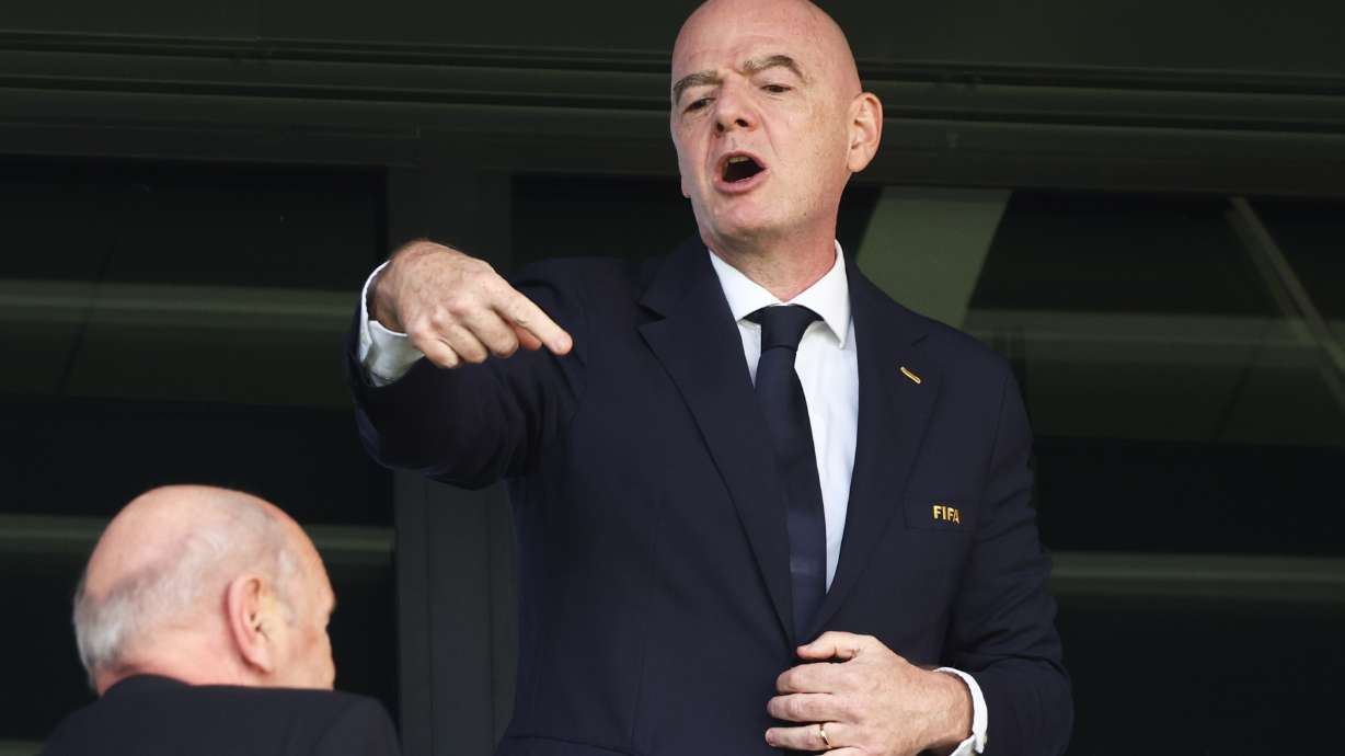 FIFA President Gianni Infantino attends the opening game of the Women's U20 World Cup opening match between Poland and Argentina in Katowice, Poland, Saturday, Sept. 5, 2026.