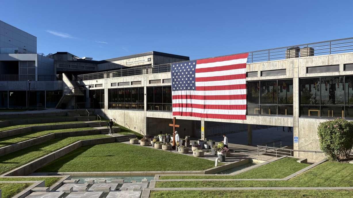 A memorial was taking shape early Thursday outside the Losee Center at Utah Valley University, where Charlie Kirk was shot and killed Sept. 10, 2025.