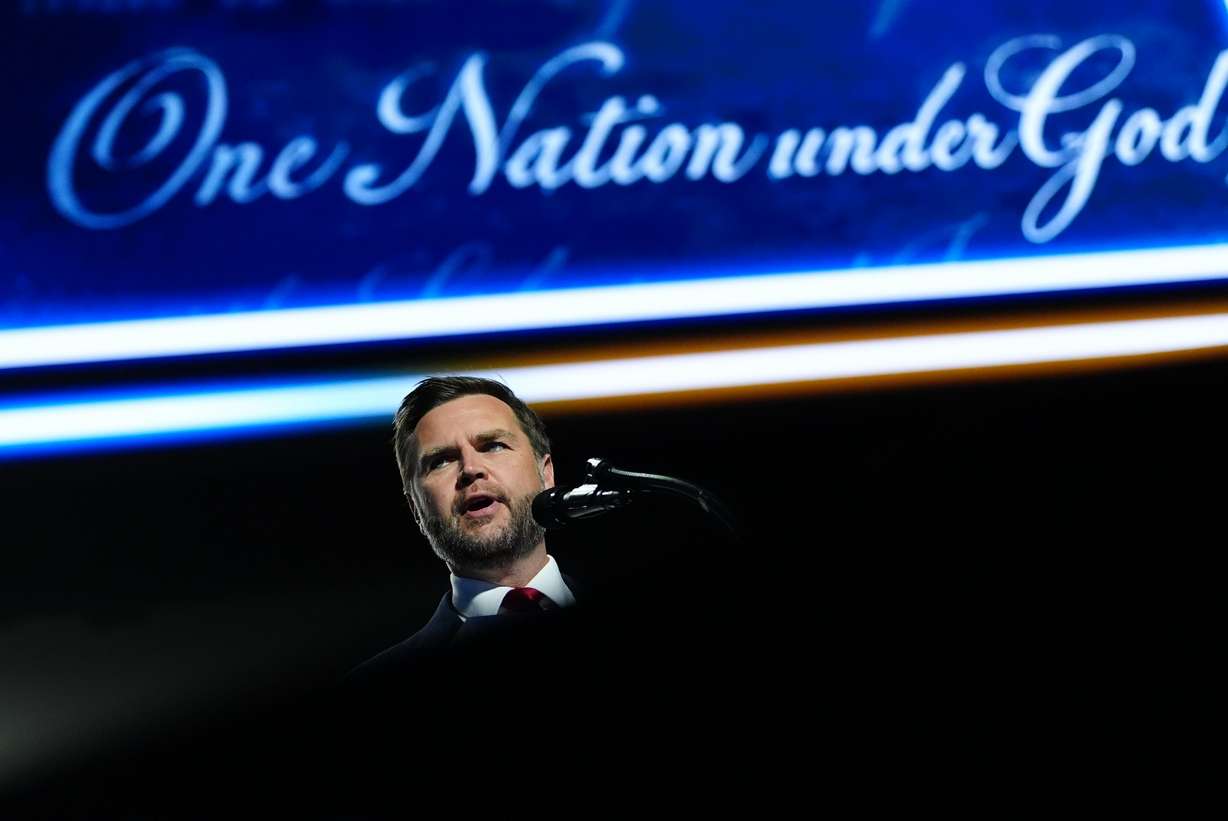 Vice President JD Vance speaks at the Republican convention on Thursday, in Dallas. Vance paid tribute to Charlie Kirk, who was killed exactly one year ago on Thursday.