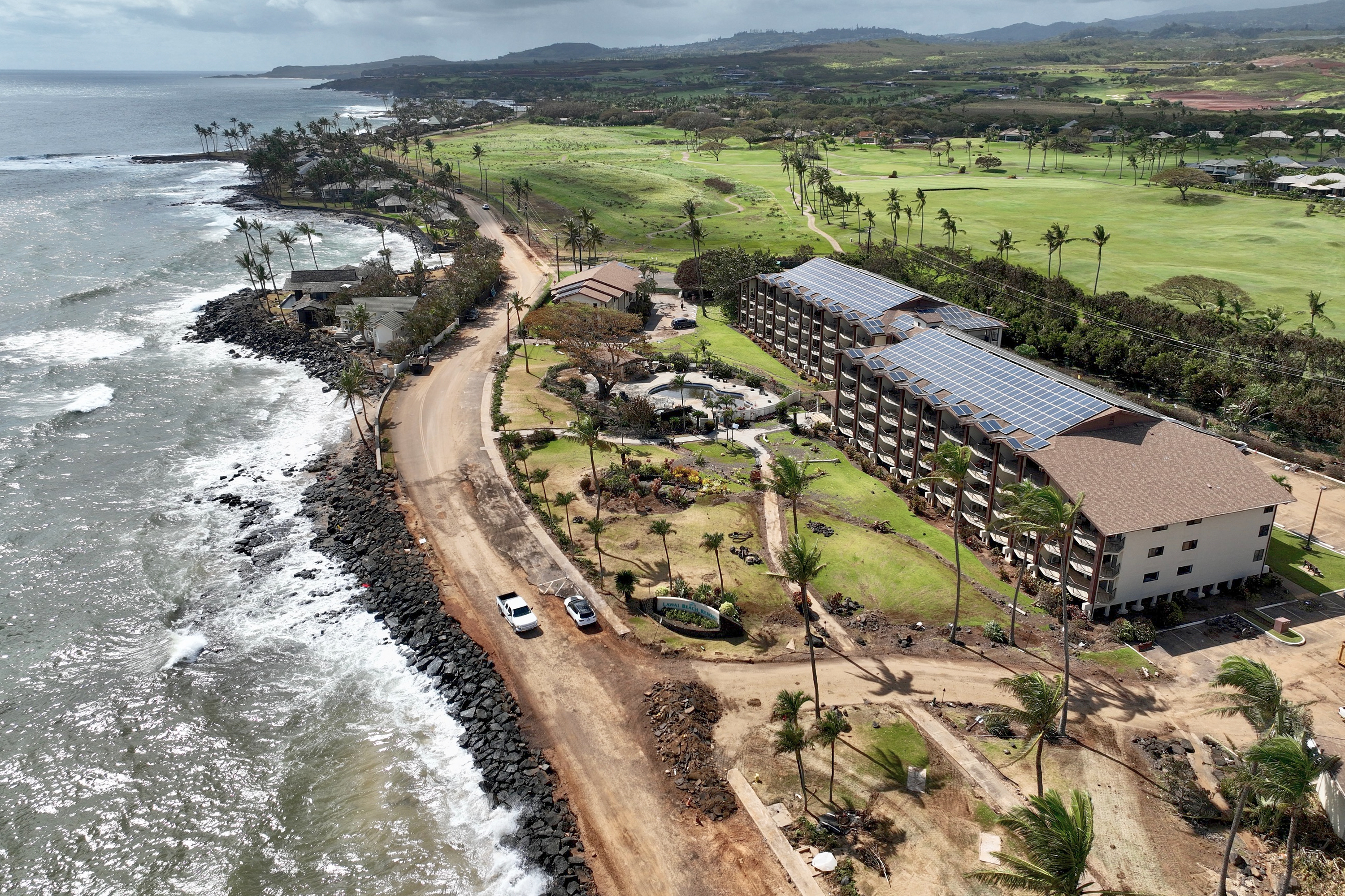 Homes and hotels damaged by Hurricane Lowell, Sept. 10, in Poipu on Kauai’s south shore, Hawaii. The hurricane is the third storm that has affected Hawaii in the last month.