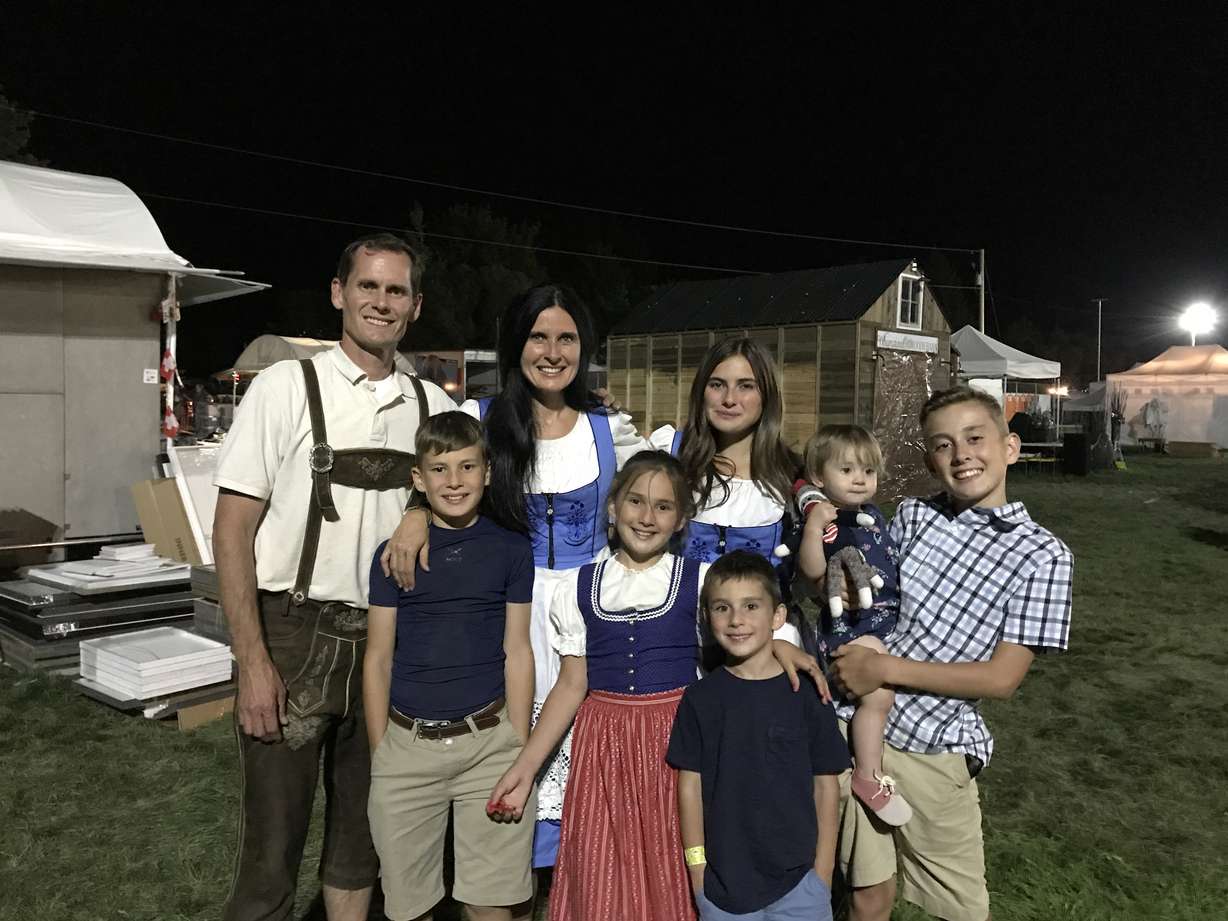 The Peterson family at the end of Swiss Days in Midway, where they sold blankets for their company Saranoni.
