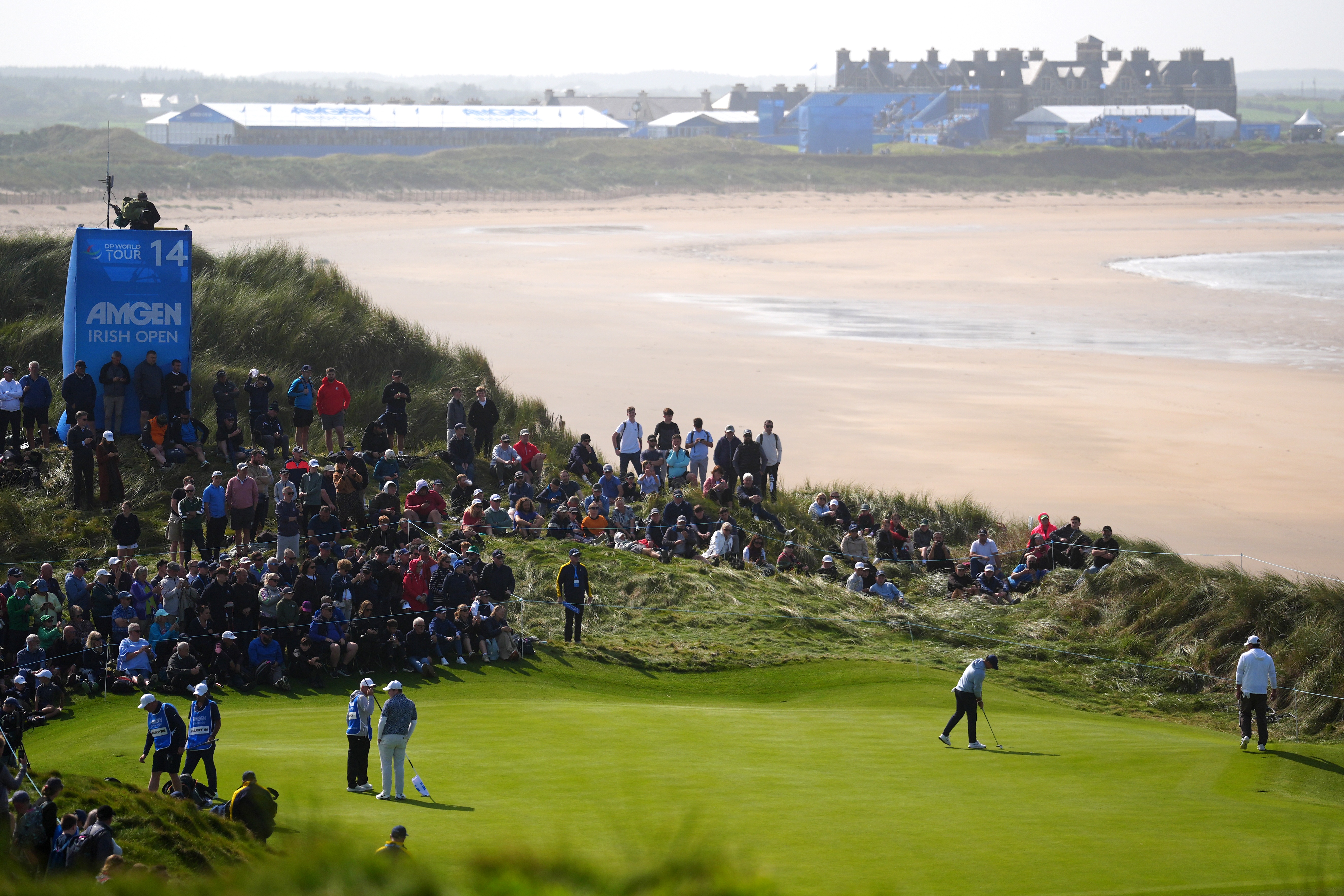 A general view of Rory McIlroy of Northern Ireland after putting on the 14th green on day two of the Irish Golf Open in Doonbeg, Ireland, Friday, Sept. 11, 2026. 