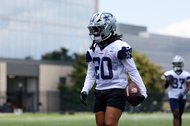 Jun 16, 2026; Dallas, TX, USA;  Dallas Cowboys running back Malik Davis (20) goes through a drill during practice at the Ford Center at the Star Training Facility in Frisco, Texas.