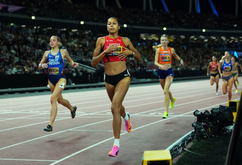 Athletics - 2026 World Athletics Ultimate Championships - National Athletics Centre, Budapest, Hungary - September 12, 2026 Switzerland's Audrey Werro crosses the line to win the Women's 800m final