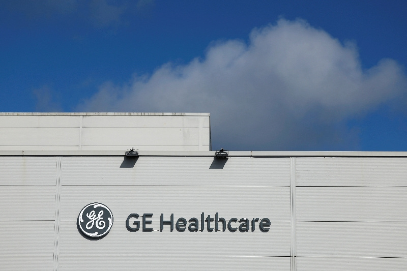 The logo of GE Healthcare is seen on their plant in the IDA (Industrial Development Agency) estate, in Carrigtwohill, County Cork, Ireland March 28, 2025.