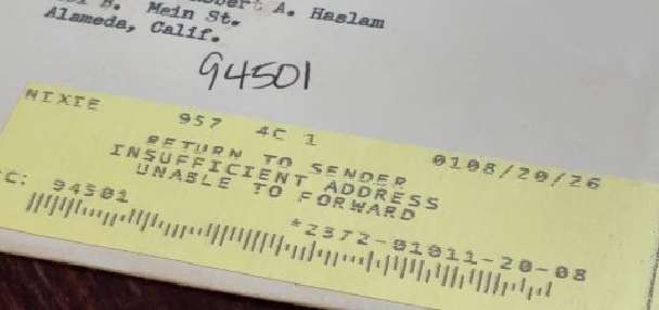 Church letter postmarked in 1955 returned to sender