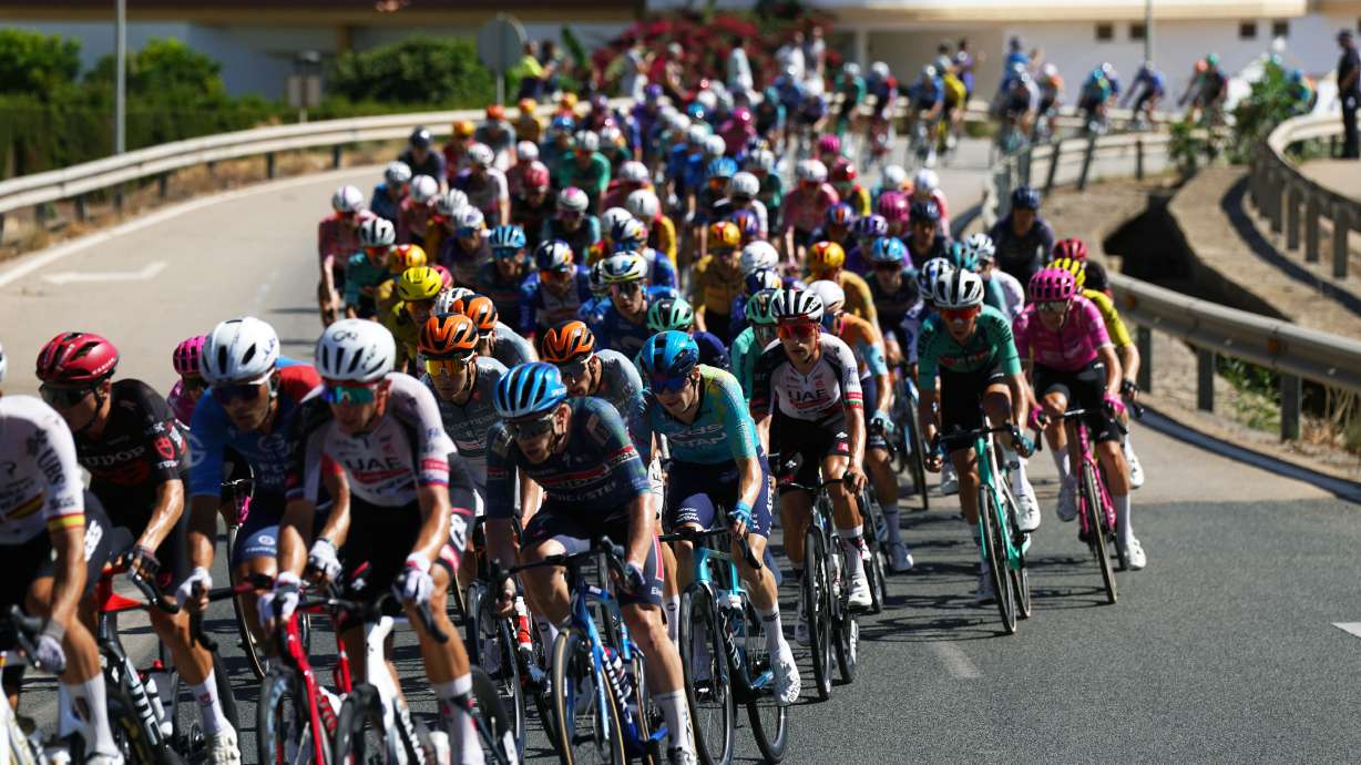 Cyclists ride during the 19th stage of the Spanish Vuelta cycling race, from Vélez-Málaga to Peñas Blancas in Estepona, Spain, Friday, Sept. 11, 2026. **SPAIN OUT**
