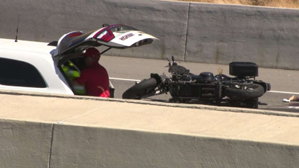 Incident management getting equipment to analyze the motorcycle crash in Layton on Saturday. Two motorcycle riders died in separate crashes in Utah on Saturday, including a man involved in a firefighter memorial ride and a Colorado man whose motorcycle crashed on I-15.