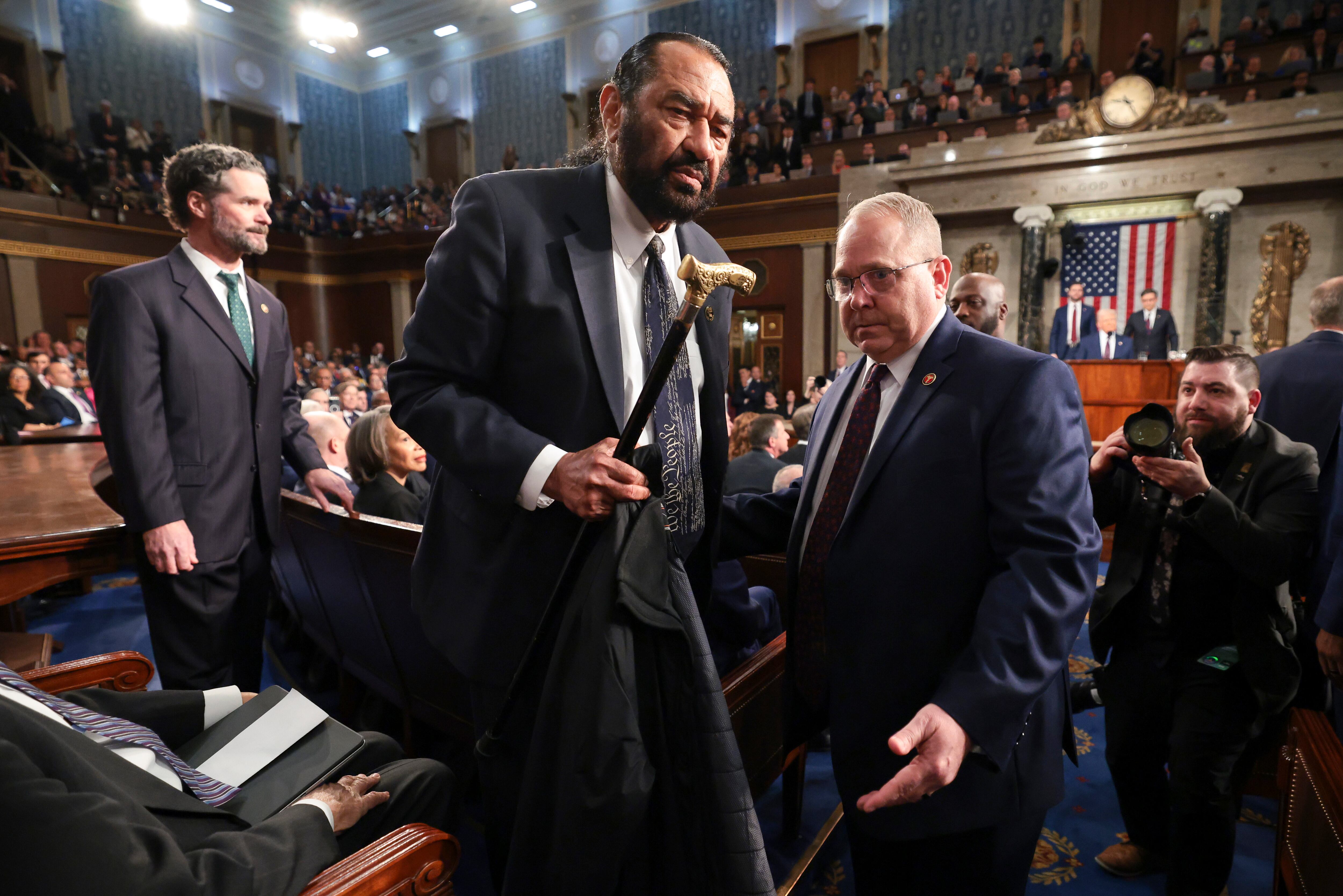 Rep. Al Green, D-Texas, is removed from the chamber as President Donald Trump addresses a joint session of Congress at the Capitol in Washington, March 4, 2025.