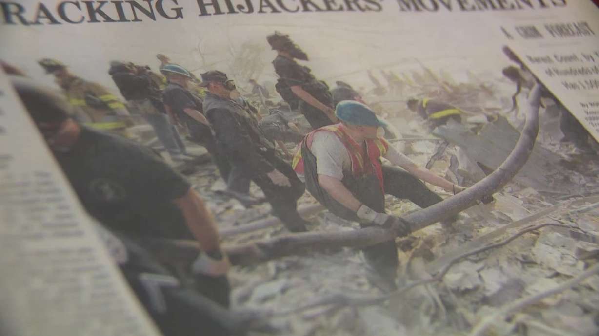 A photo of Shaun Parry during the aftermath of 9/11 is pictured on Friday. Twenty-five years later, Parry still keeps a box filled with reminders of the day that changed his life.