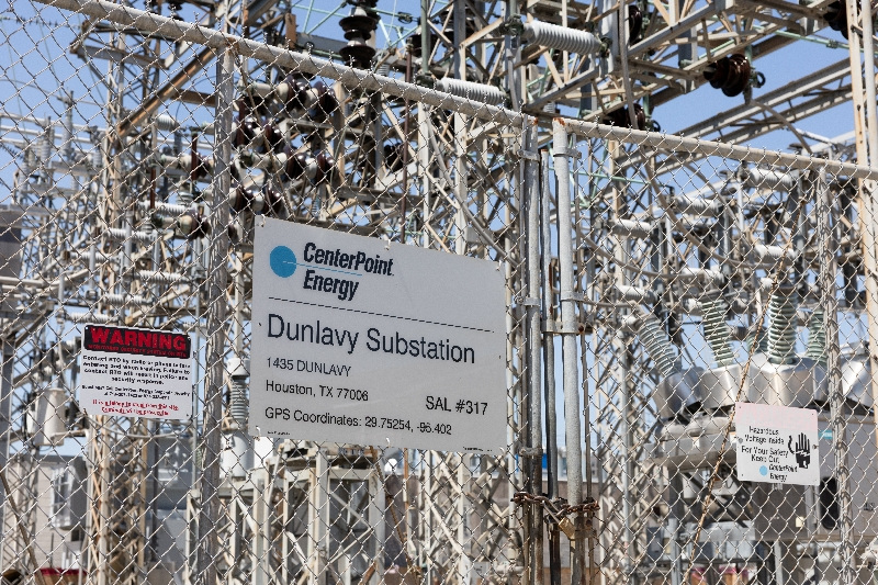 A Centerpoint Energy sign and substation in Houston, Texas, U.S., May 13, 2026.