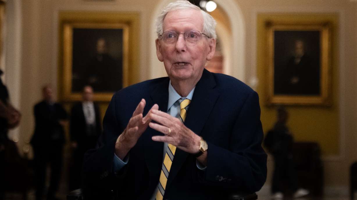 Sen. Mitch McConnell, R-Ky., speaks to reporters at the U.S. Capitol, Monday in Washington. He returned to the Senate to vote on Monday for the first time in three months.