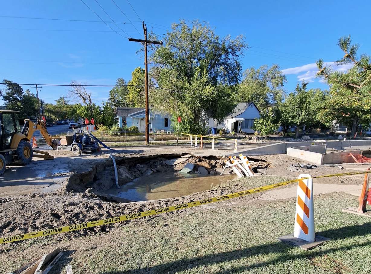 The aftermath of a water main break in Salt Lake City's Poplar Grove on Aug. 16. The cause of the break remains under investigation.