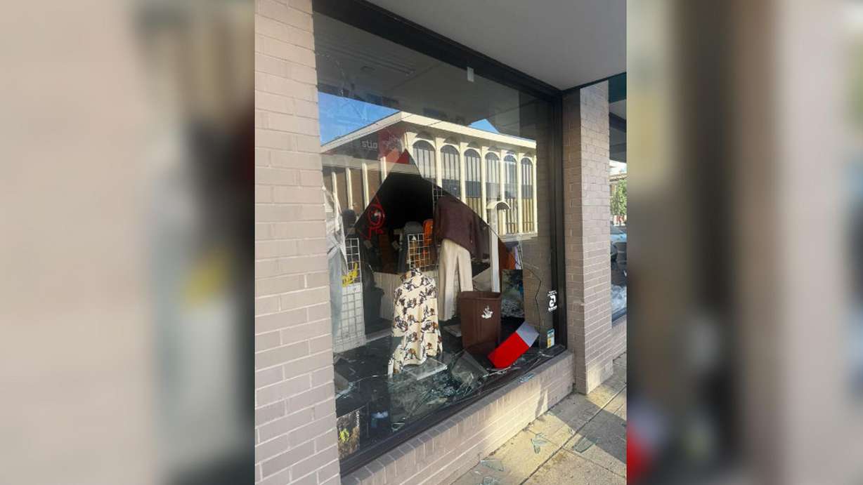 Idaho Mountain Trading in Idaho Falls, Idaho, following a vandalism spree, on Saturday. Manager Daniel Berry said the store was unable to capture any identifiable information from surveillance footage.