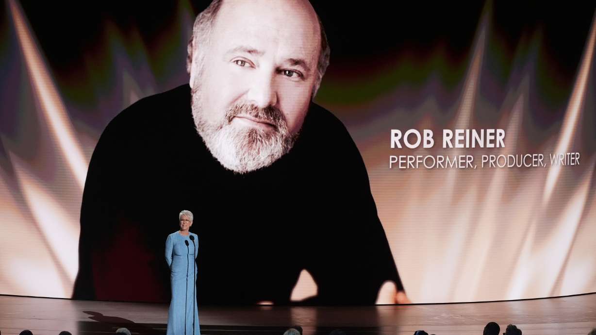 Jamie Lee Curtis pays tribute to Rob Reiner during the 78th Emmy Awards on Monday at the Peacock Theater in Los Angeles. Prosecutors said Tuesday they won't pursue the death penalty against Nick Reiner in the killing of his parents.