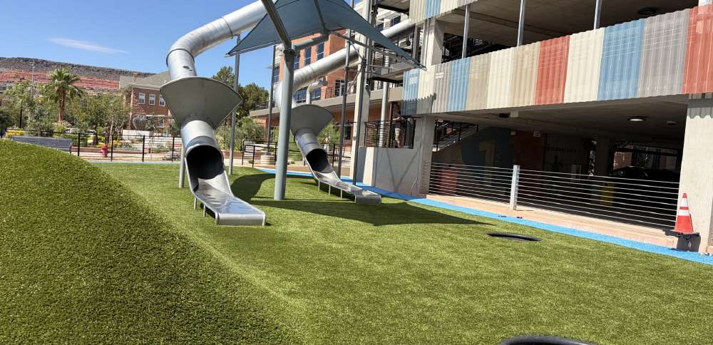 2 massive, stainless-steel slides at City Hall Plaza in St. George now open to public