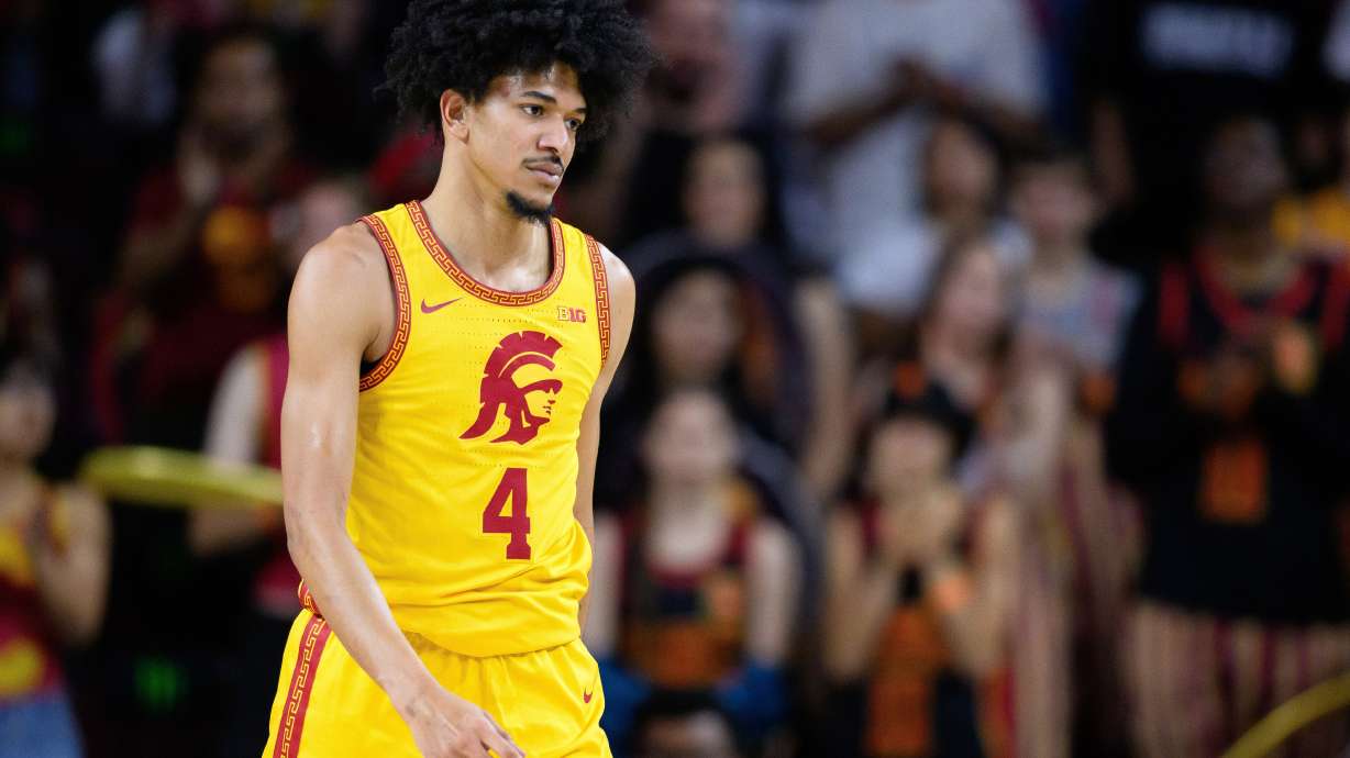 FILE - Southern California forward Chad Baker-Mazara walks on the court during the second half of an NCAA college basketball game against Nebraska, Feb. 28, 2026, in Los Angeles.