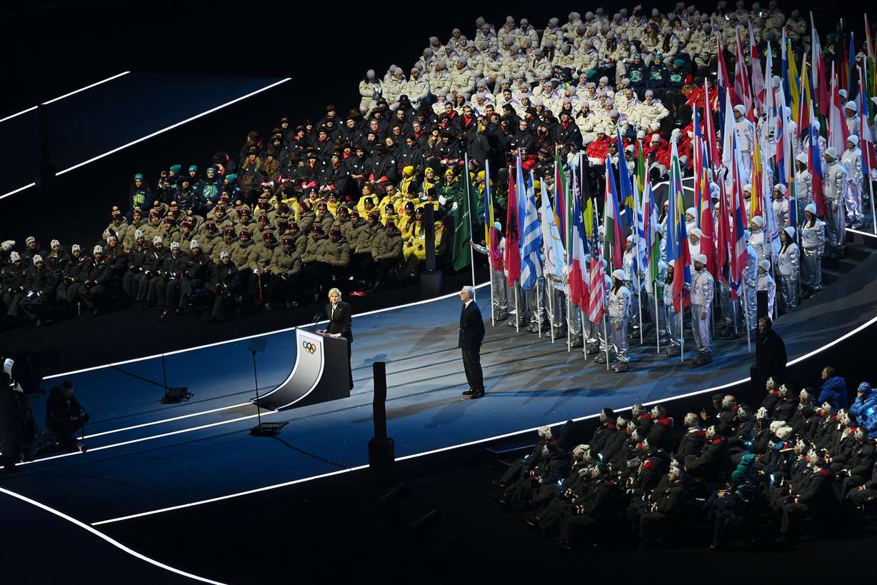 International Olympic Committee President Kirsty Coventry opens the 2026 Milan Cortina Winter Olympics in Milan, Italy, at the Opening Ceremonies on Friday, Feb. 6.