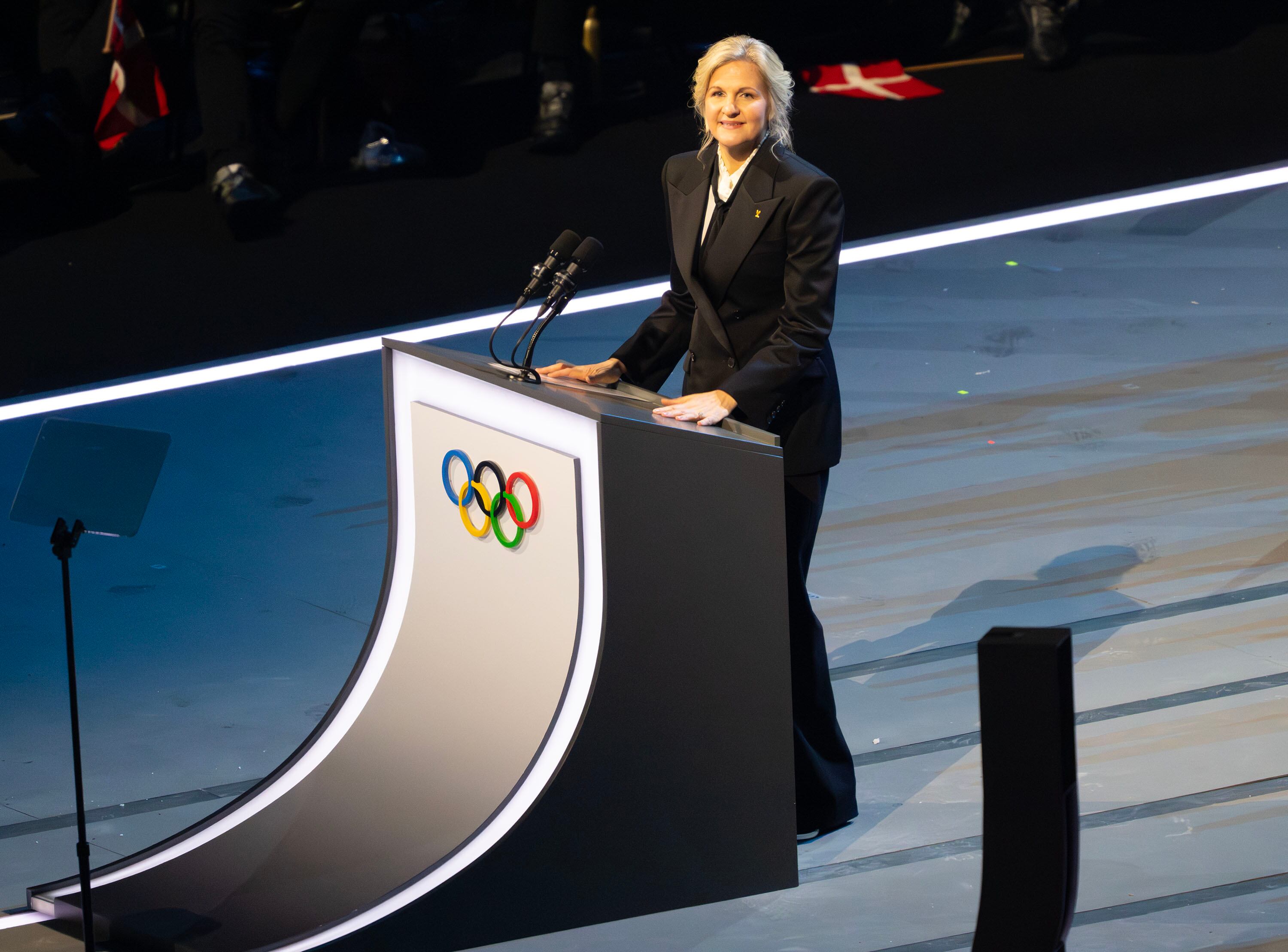 International Olympic Committee President Kirsty Coventry opens the 2026 Milan Cortina Winter Olympics in Milan, Italy, at the Opening Ceremonies on Friday, Feb. 6.
