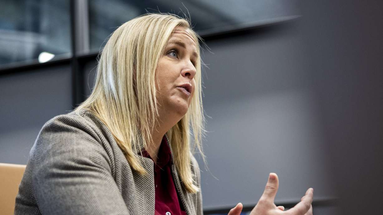 Interim Great Salt Lake Commissioner Hannah Freeze meets with a reporter at the Triad Center in Salt Lake City on July 30. Freeze received a positive recommendation to be confirmed on Wednesday.